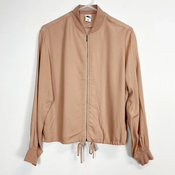 Melrose & Market Bomber Jacket Womens XS Tan Brown Lightweight Drawstring - Picture 1 of 11